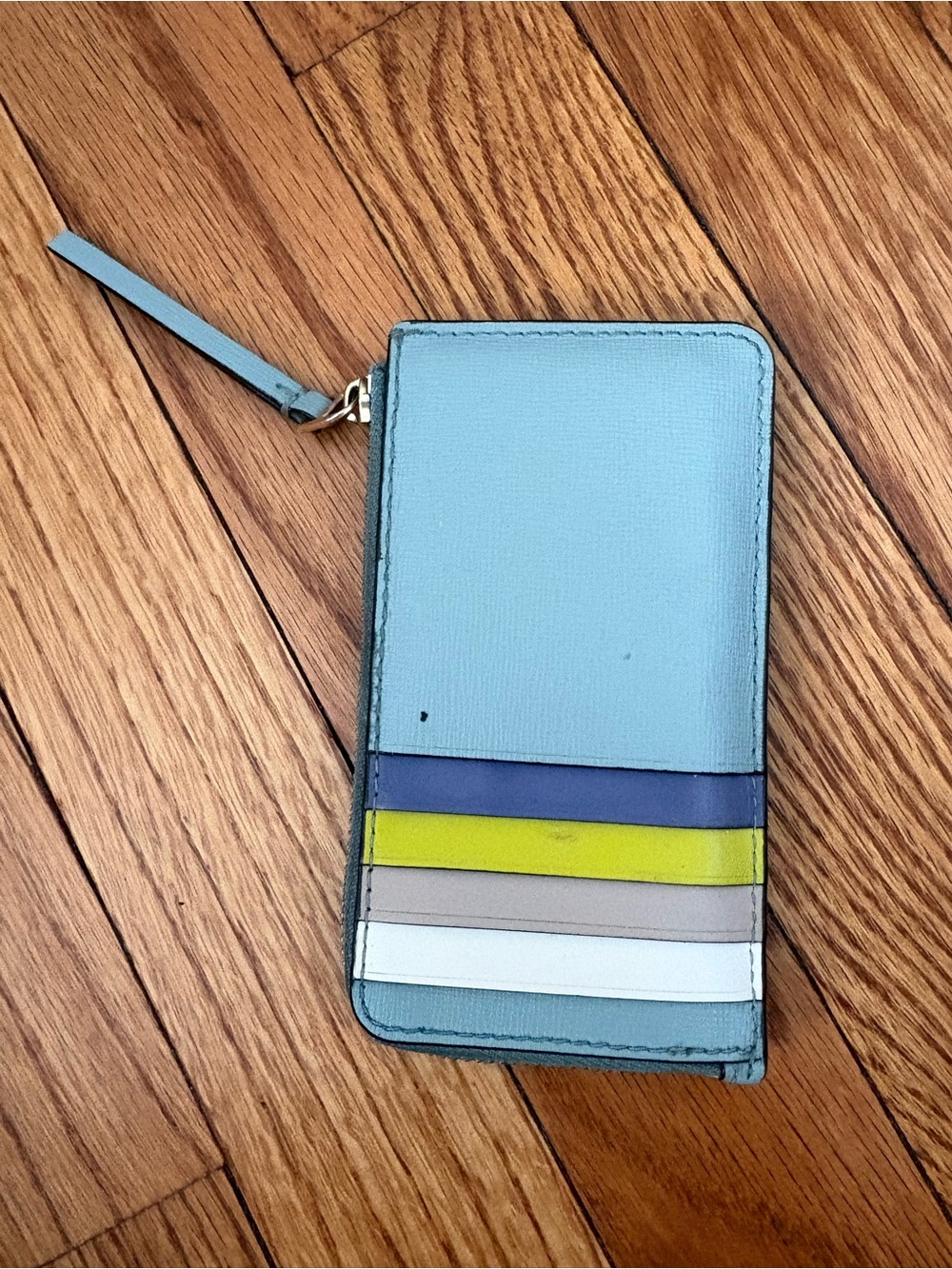 Tory Burch Blue Zip Card Wallet with Color-Blocked Stripes